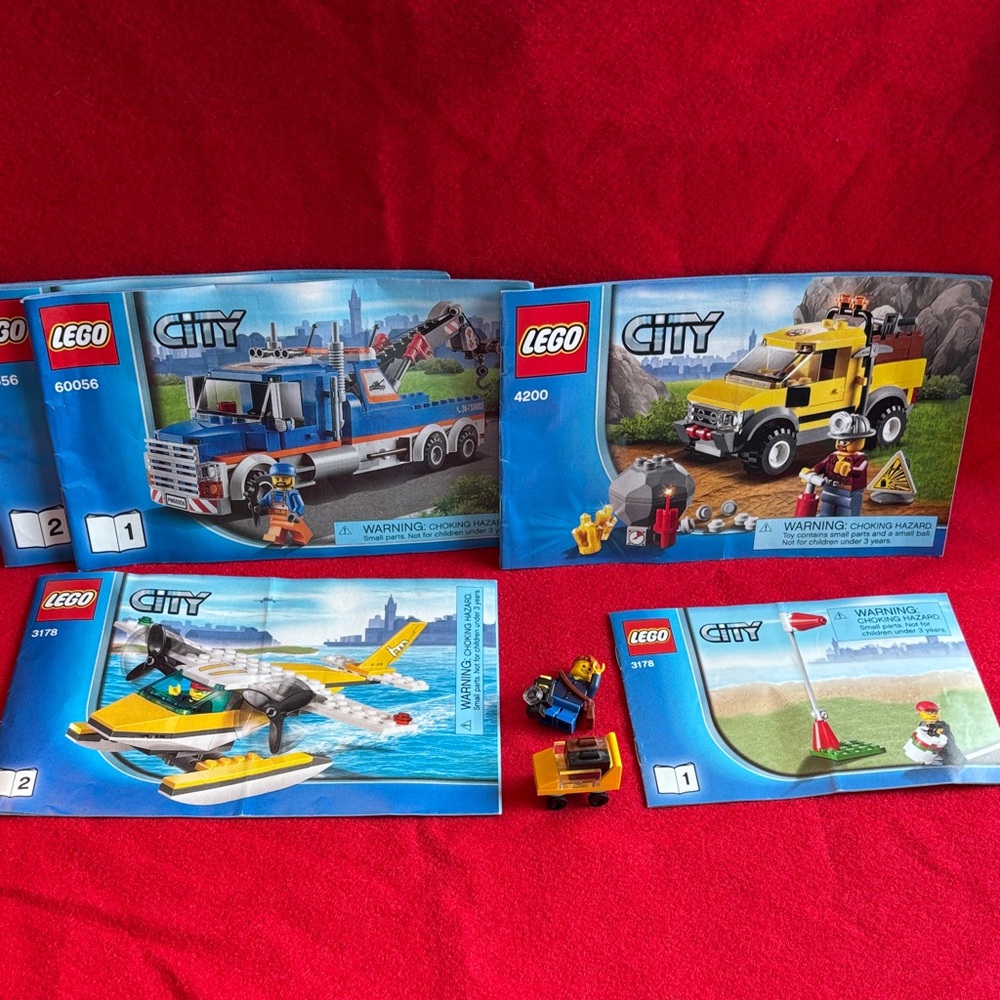Lego City tow truck, sea plane, mining 4X4 and traveler